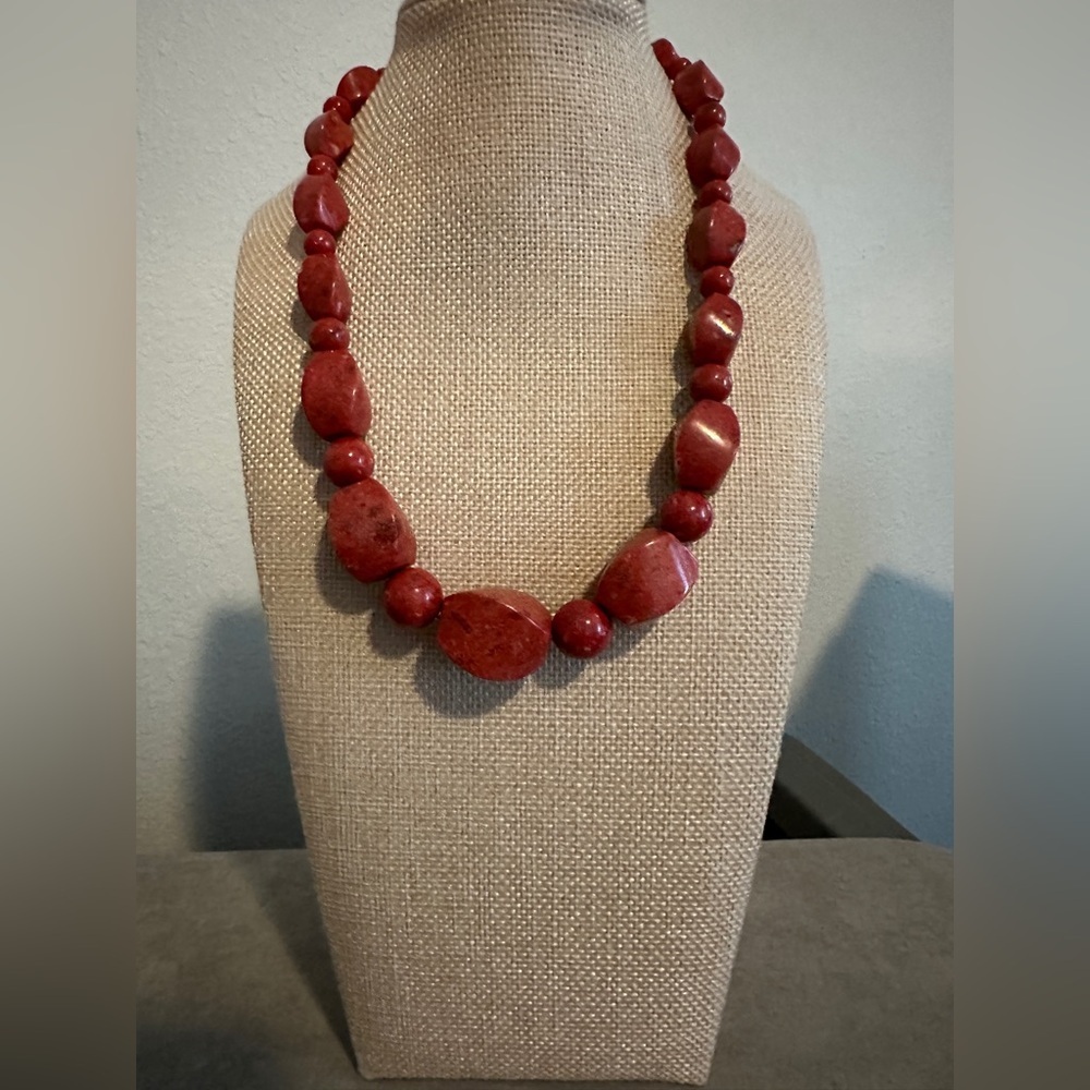 Red coral spiral bead necklace by Jay King
